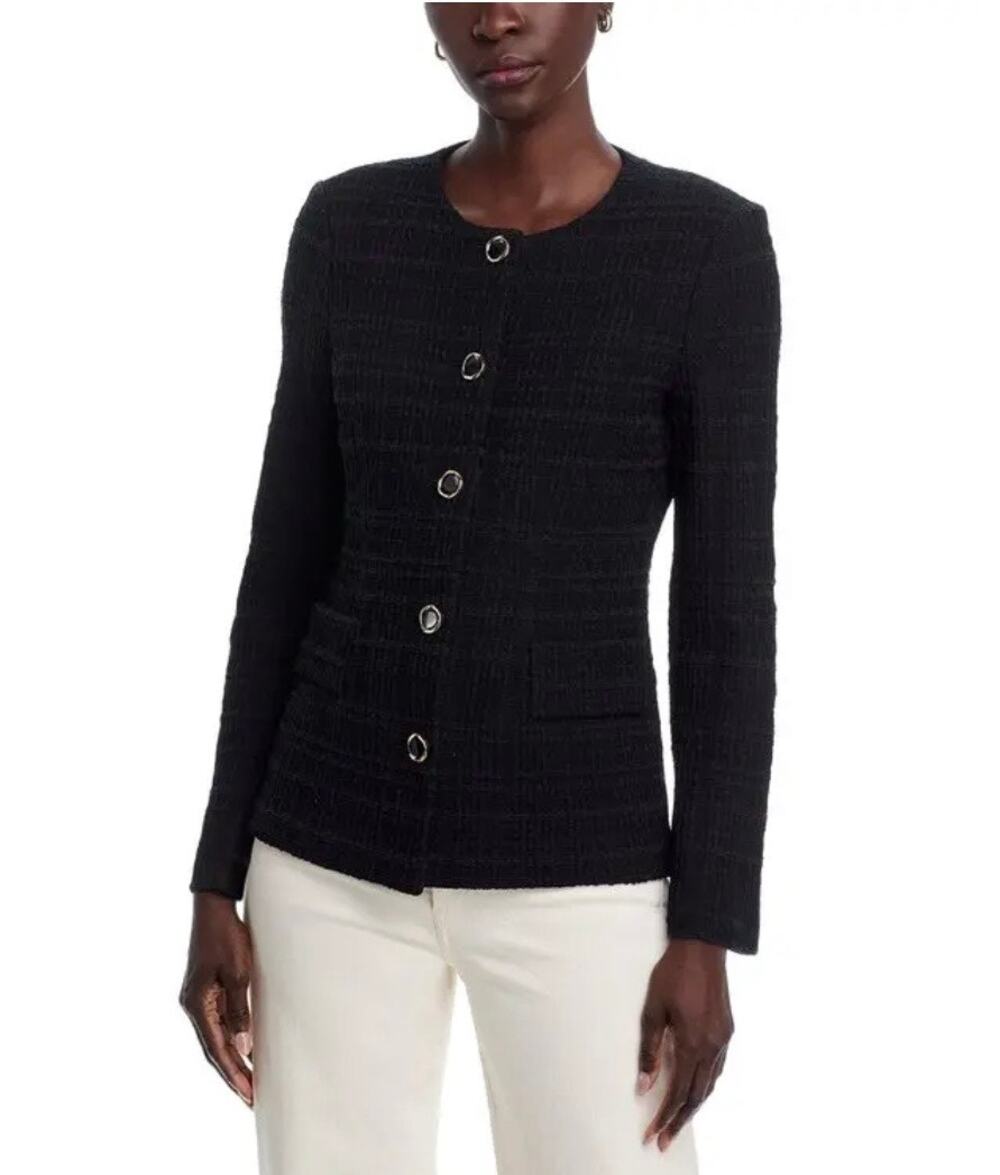 Misook Raised Geometric Knit Jacket Black size M New